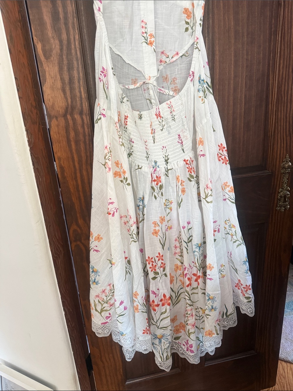 By Anthropologie Open-Back Drop-Waist Floral W/Lace Midi Dress NWT Size X-Large - Picture 10 of 12